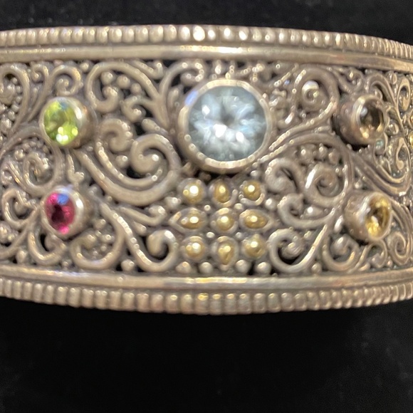 SAMUEL B. 925 SILVER AND 18K GOLD MULTICOLOR  GEMSTONES CUFF, NWOT VINTAGE - Picture 4 of 7